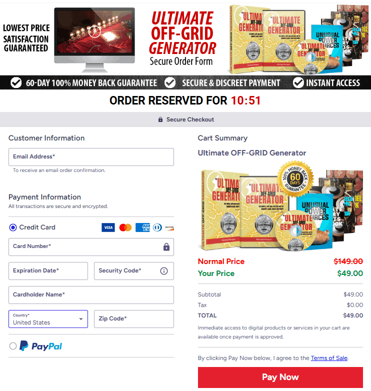 Ultimate Off-Grid Generator Checkout Page